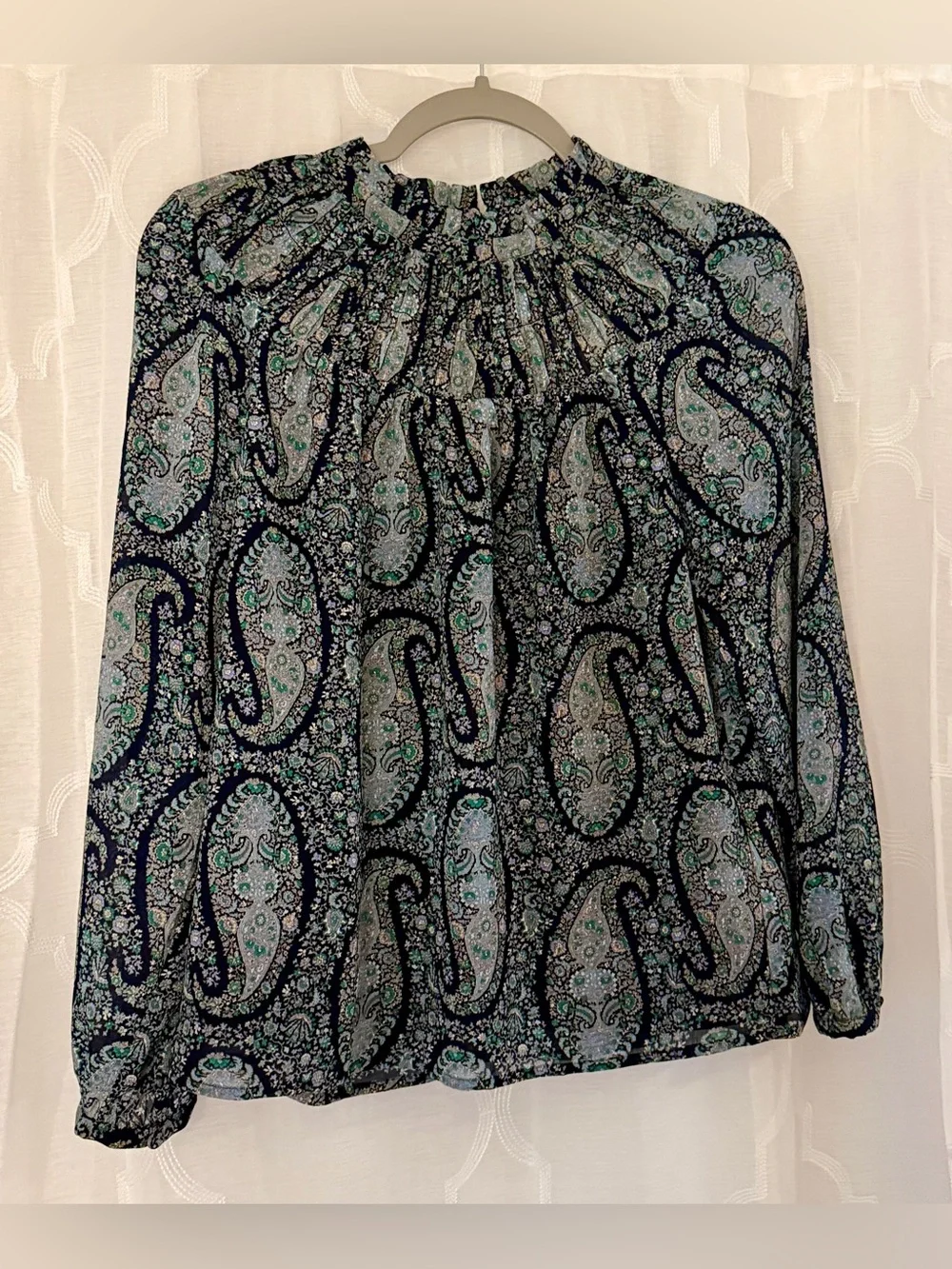 J.Crew Paisley Long Sleeve Ruffle Neck Blouse | XS | NWT